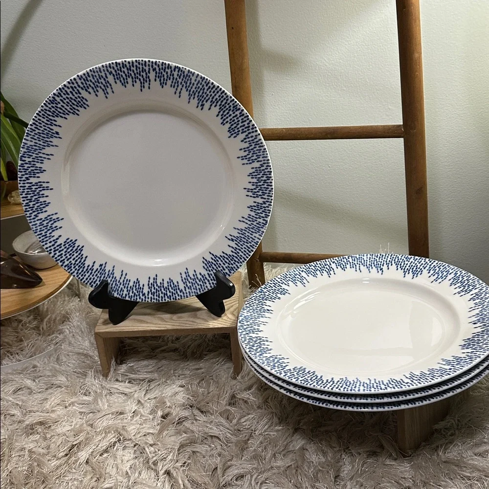 Martha Stewart For Macy's Stockholm Blue &‎ White Pattern Dinner Plates Set Of 4